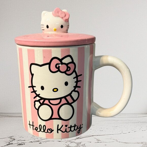 Sanrio Hello Kitty Striped Mug with Lid - Picture 1 of 3